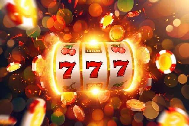 Slot machine with bright orange background and bright red bar