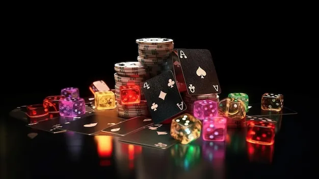 Uma pilha de fichas de cassino e cartas caindo do ceu imagem